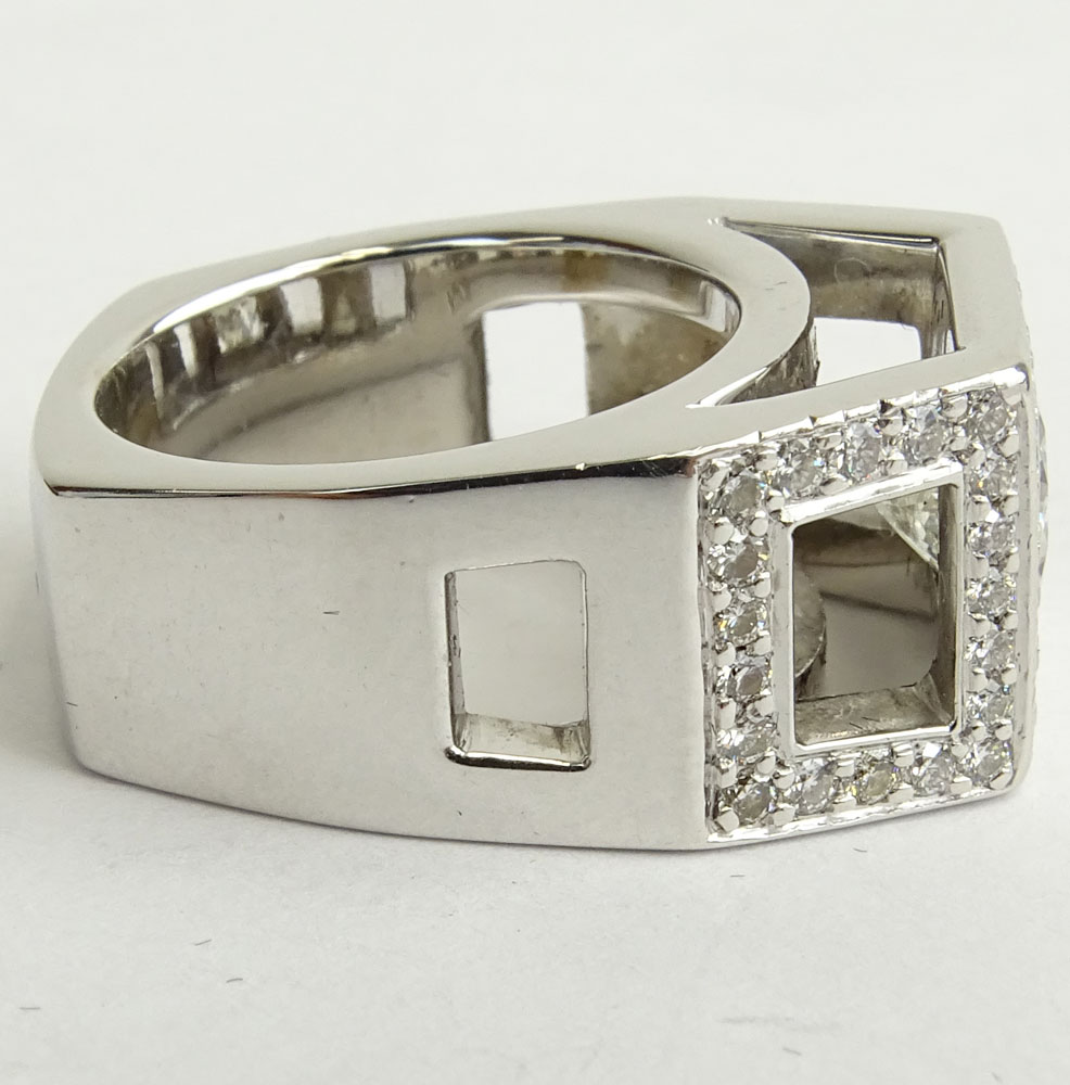 Approx. 1.45 Carat Round Brilliant Cut Diamond and 14 Karat White Gold Engagement Ring.