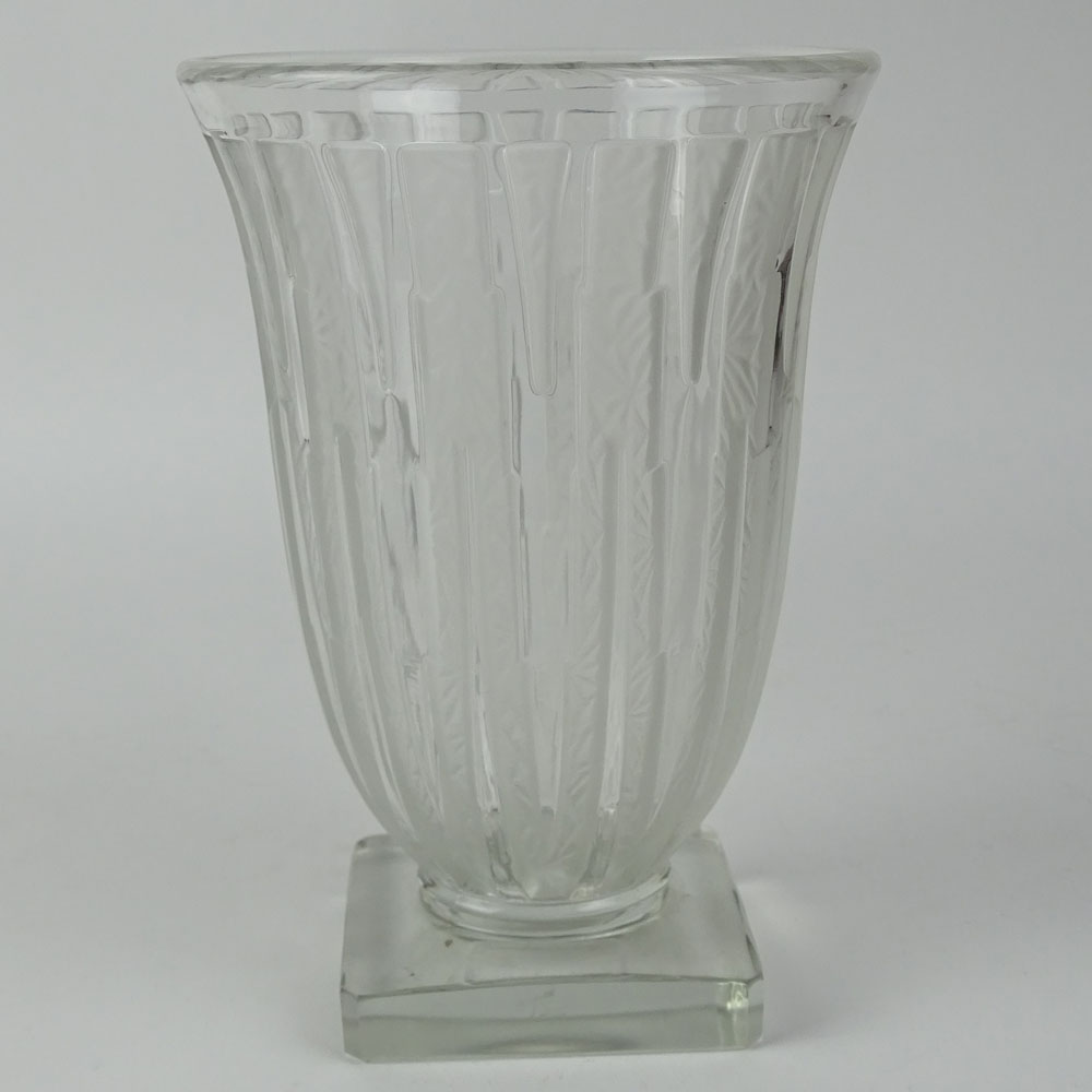 Verlys France Art Deco Period Vase. Clear and opalescent glass.