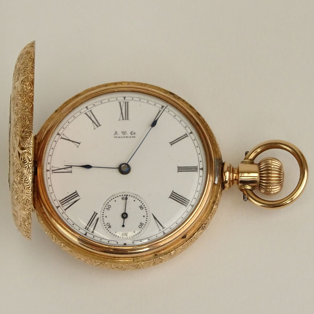 Antique Waltham Tri Color 14K Gold Watch With Inset Diamond.