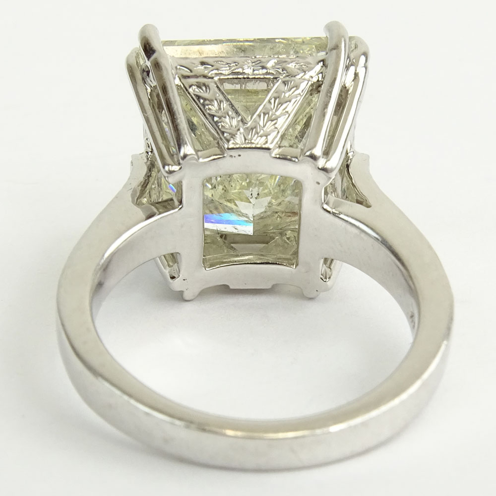 13.79 Carat Pricess Cut Diamond and 18 Karat White Gold Engagement Ring.