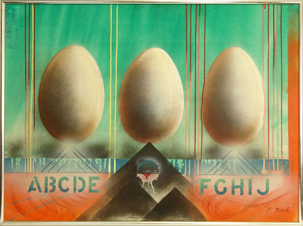 Philip Standish Read, American (1927-2000) oil Painting on Canvas "Eggs And Letters" 