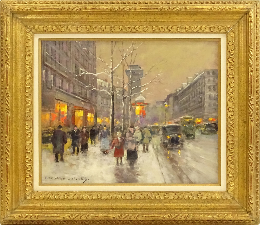 Edouard LÈon CortËs, French (1882-1969) Oil on canvas "Porte Saint Denis in Winter" 