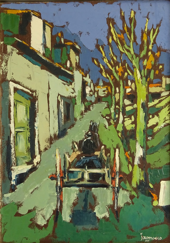 Mid 20th Century Oil Painting bears signature Iagnocco (?). "Cart on Village Road"