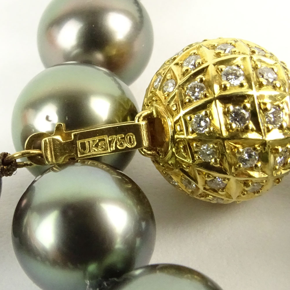 Mikimoto Tahitian Black Pearl Necklace with Diamond and 18 Karat Yellow Gold Clasp