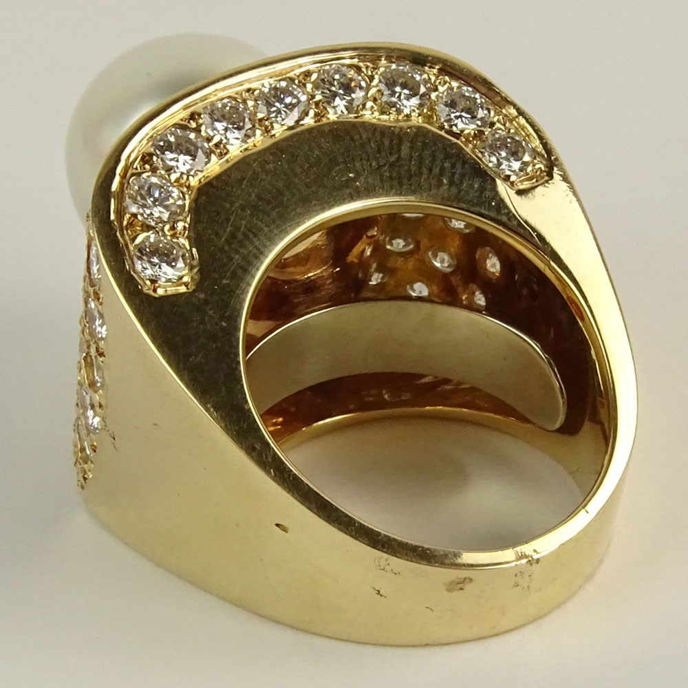Lady's Approx. 6.75 carat Round Brilliant Cut Diamond, 13.5mm South Sea Pearl and 18 Karat Yellow Gold Ring.