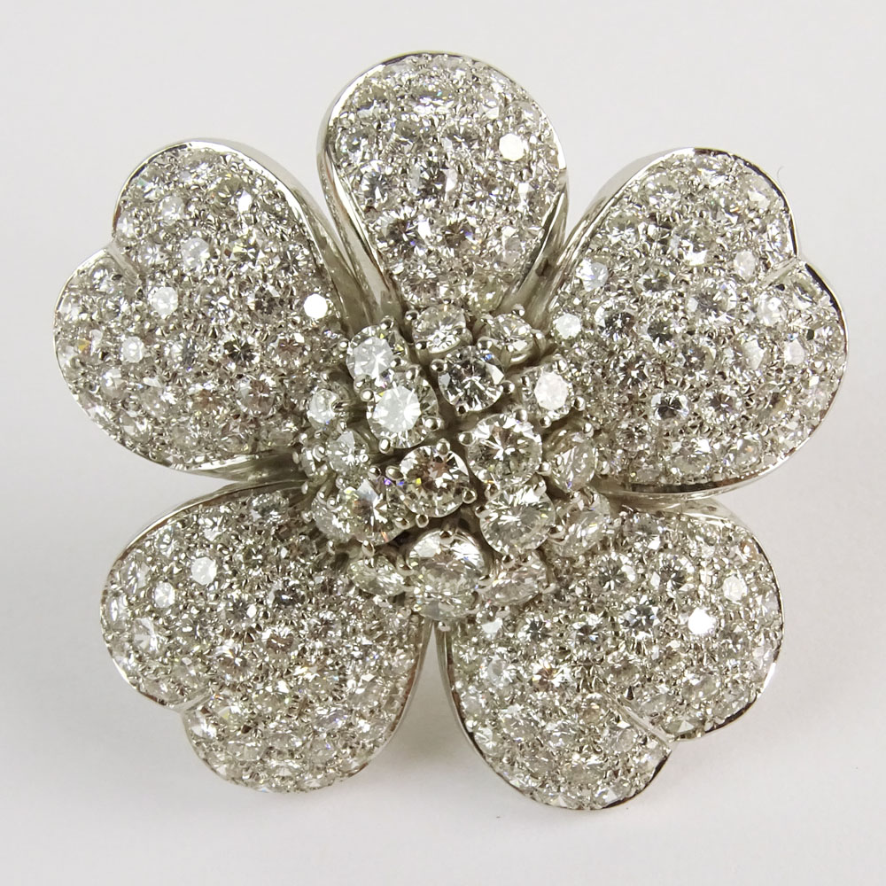 Lady's Approx. 12.0 Carat Round Brilliant Cut Diamond and 18 Karat White Gold Flower Ring.