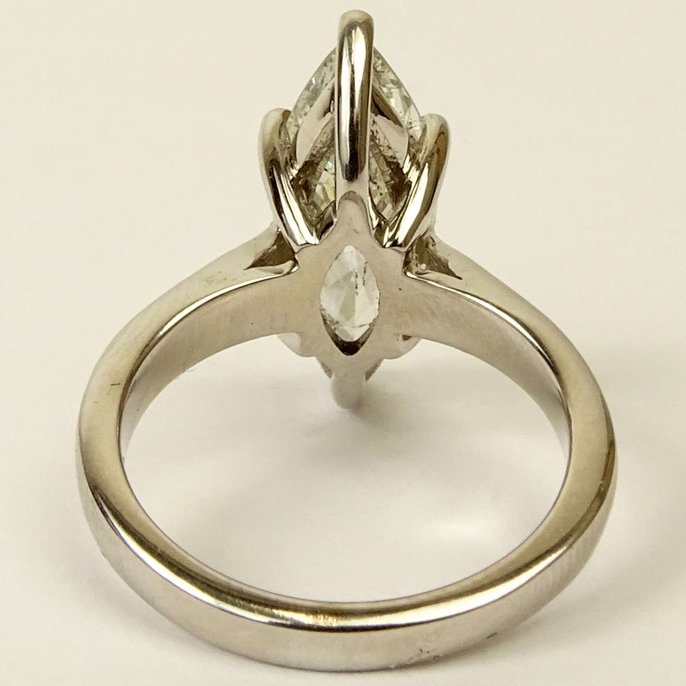 Approx. 3.14 Carat Marquis Cut Diamond and 14 Karat White Gold Engagement Ring.
