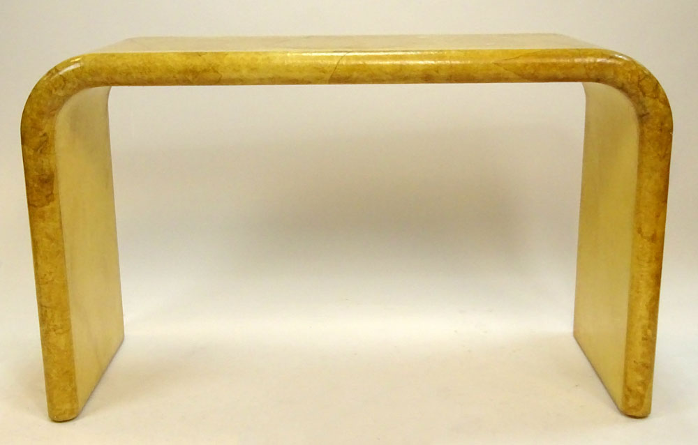 Mid-Century Karl Springer style Faux Goatskin Waterfall Console Table.