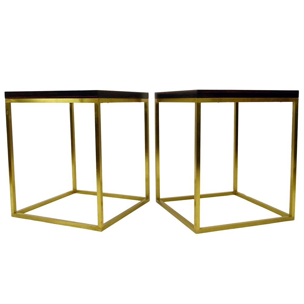 Todd Hase, American 21st Century Pair of "Duval" Macassar Ebony and Brass Side Tables 
