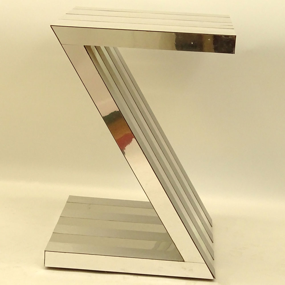 Mid Century Modern Paul Evans Style Mirrored "Z" Shaped End Table. 