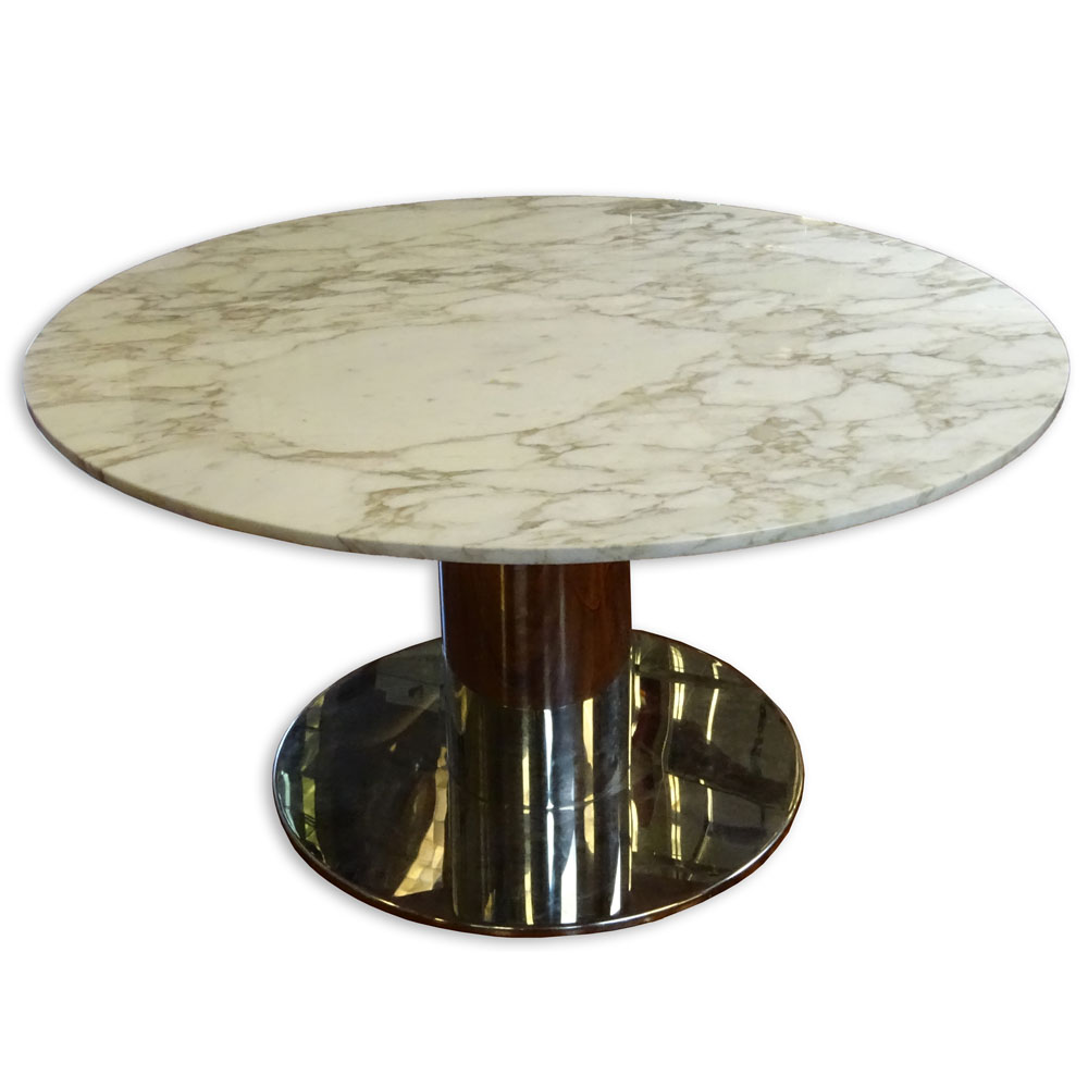 Mid Century Modern Brueton or Brueton style Marble Top Table on Chrome Pedestal Base.