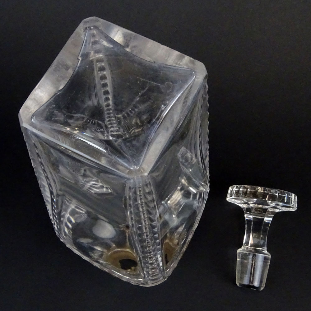 Early 20th Century English Cut Crystal Decanter With Sterling Rim. Cut and polished pontil.