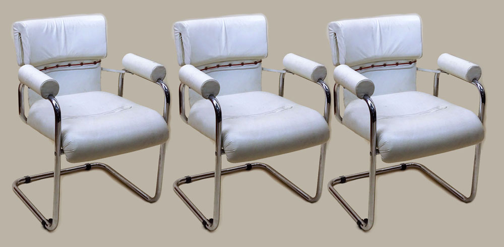 Set of Three (3) 1970's Guido Faleschini, Leather and Chrome Chairs. 