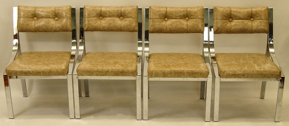Four (4) Mid Century Modern Chrome and Upholstered Dining Chairs.