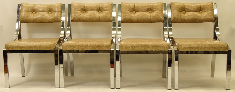 Four (4) Mid Century Modern Chrome and Upholstered Dining Chairs.