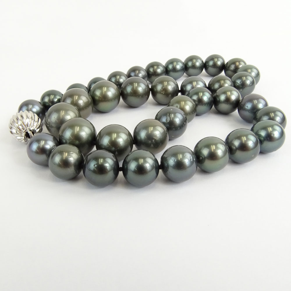 AIG Certified Tahitian Black Pearl Necklace Consisting of a Single Strand of Thirty Seven (37) Pearls