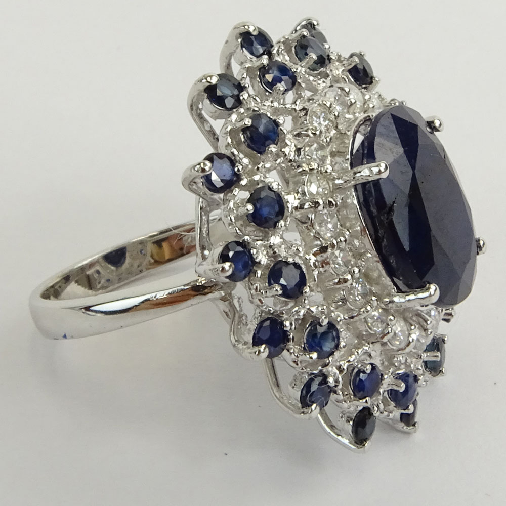GGA Certified 9.07 Carat Oval and Round Cut Sapphire and 14 Karat White Gold Ring