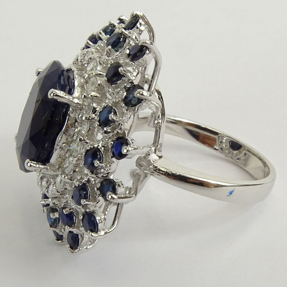GGA Certified 9.07 Carat Oval and Round Cut Sapphire and 14 Karat White Gold Ring