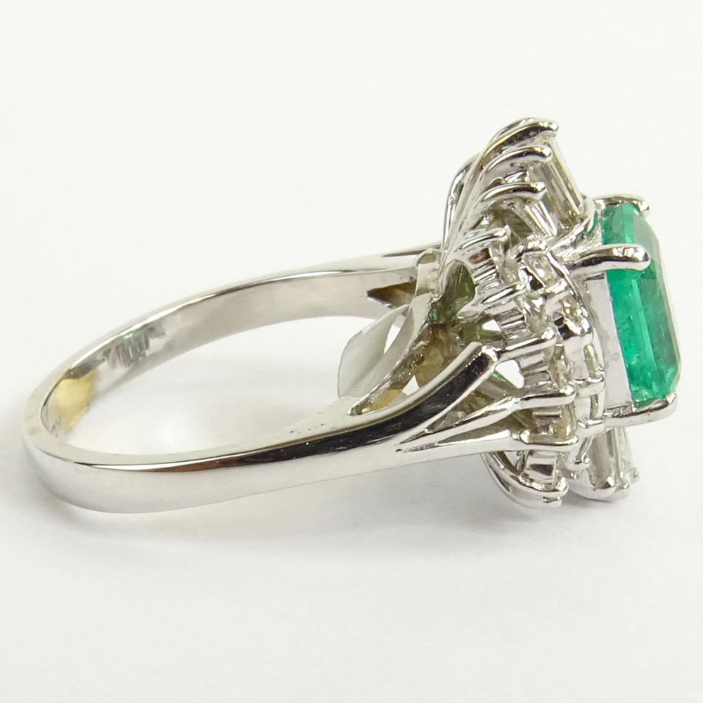 AIG Certified 1.59 Carat Emerald Cut Emerald, .93 Carat Diamond and 14 Karat White Gold Ring.