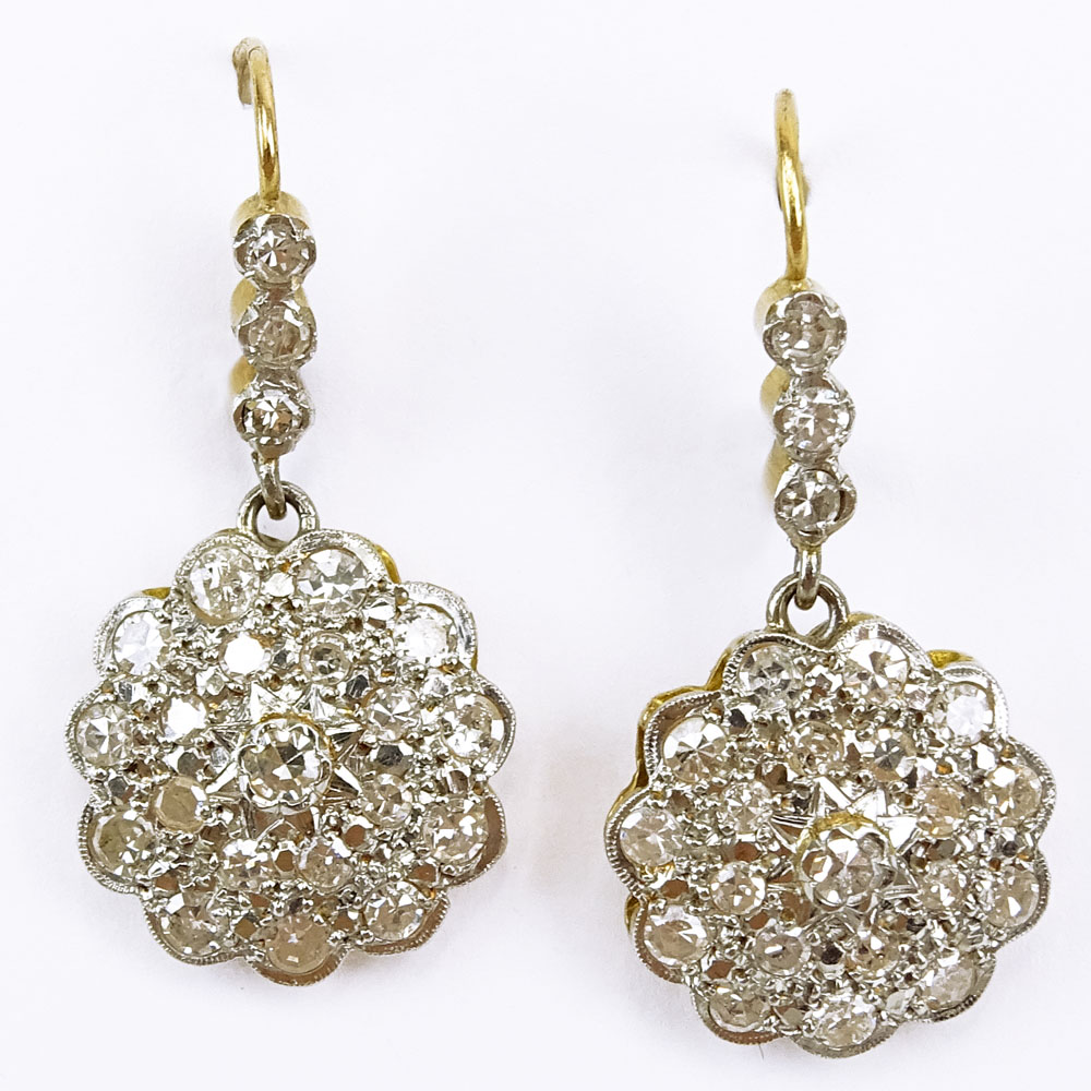 Lady's Antique Single Cut Diamond and 18 Karat Gold Pendant Earrings.