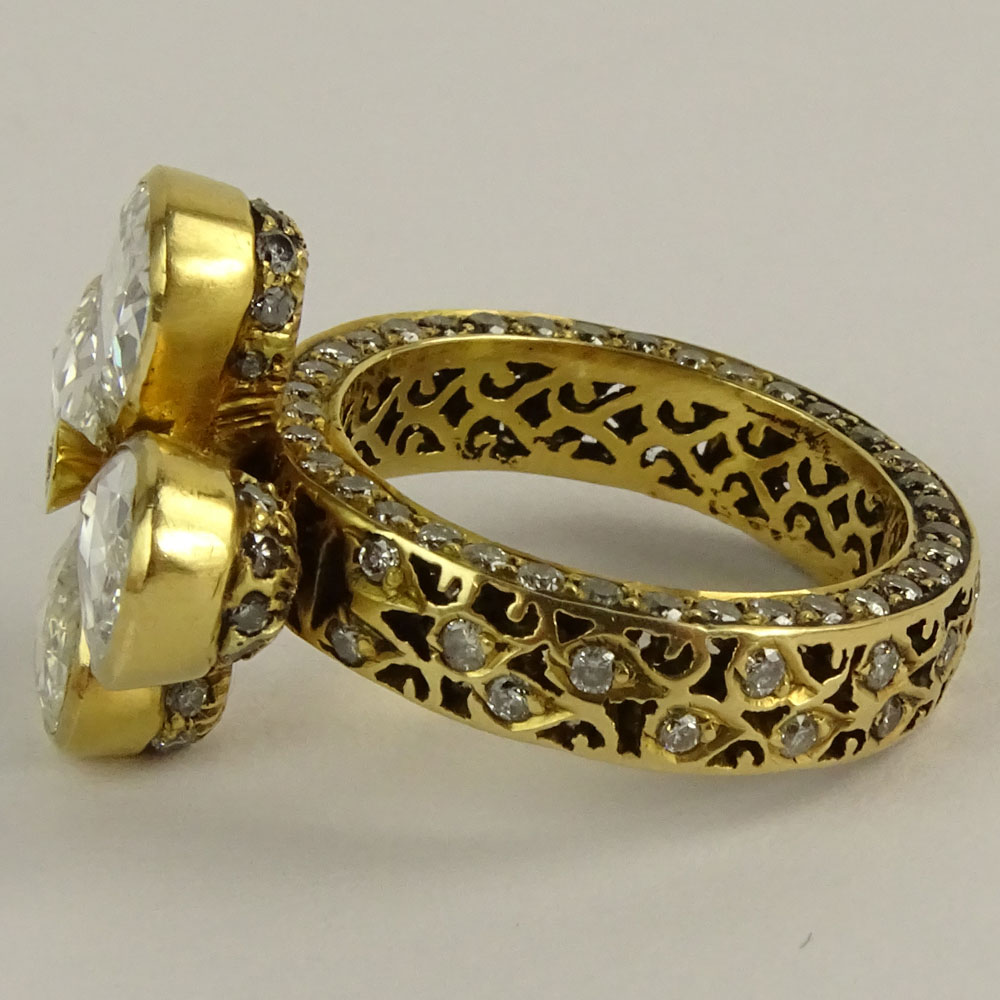 Art Deco style Approx. 4.0+ Carat Rose Cut Diamond and 18 Karat Yellow Gold Flower Ring.