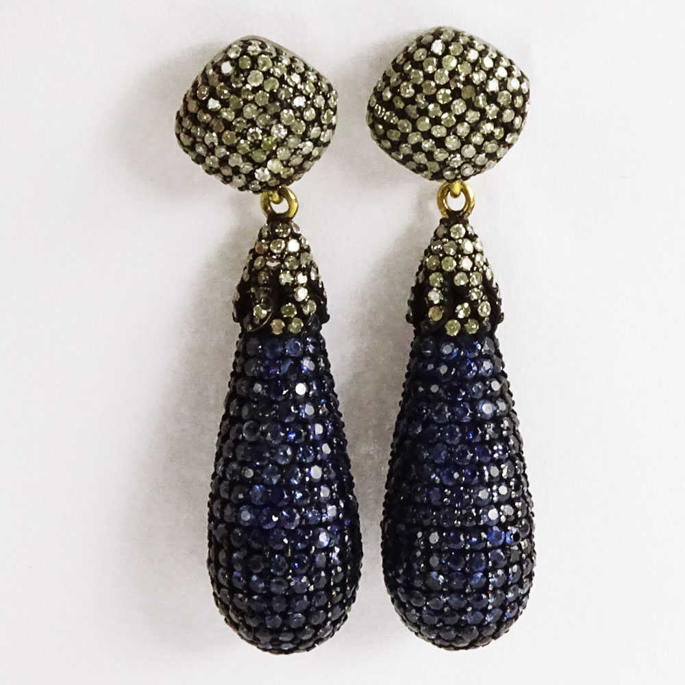 Victorian style Sapphire, Diamond and 14 Karat Gold Pendant Earrings. 