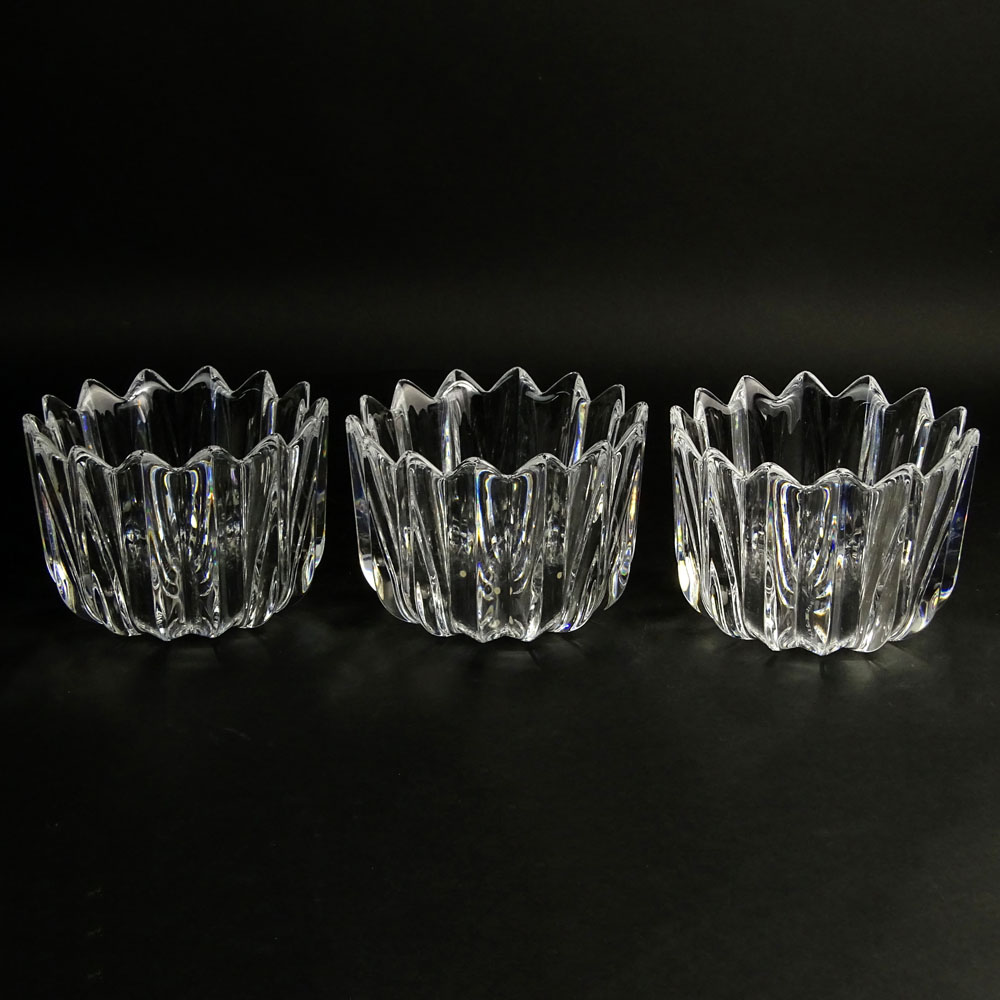 Set of Three (3) Orrefors Ribbed Crystal Vases.