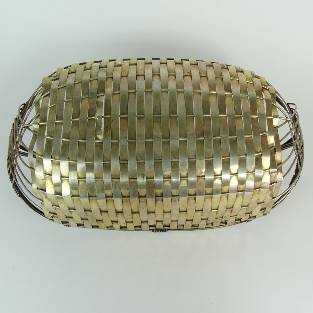Large Vintage Silver Plate Woven Basket.