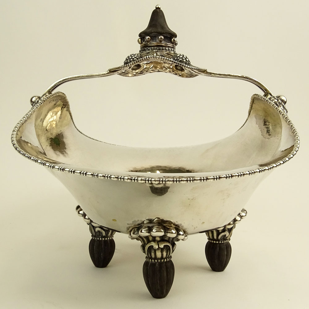 Art Nouveau BWKS (Bremer Werkst‰tten Kunstgewerbliche Silberarbeiten) 830 German Silver Handled Hand Hammered Centerpiece Bowl.