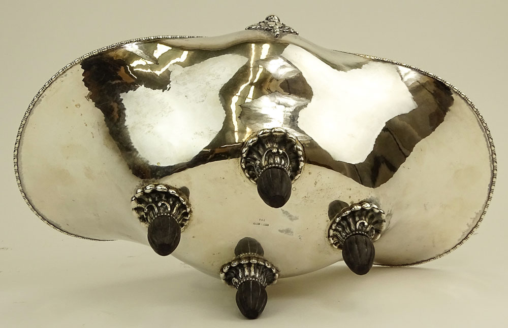 Art Nouveau BWKS (Bremer Werkst‰tten Kunstgewerbliche Silberarbeiten) 830 German Silver Handled Hand Hammered Centerpiece Bowl.