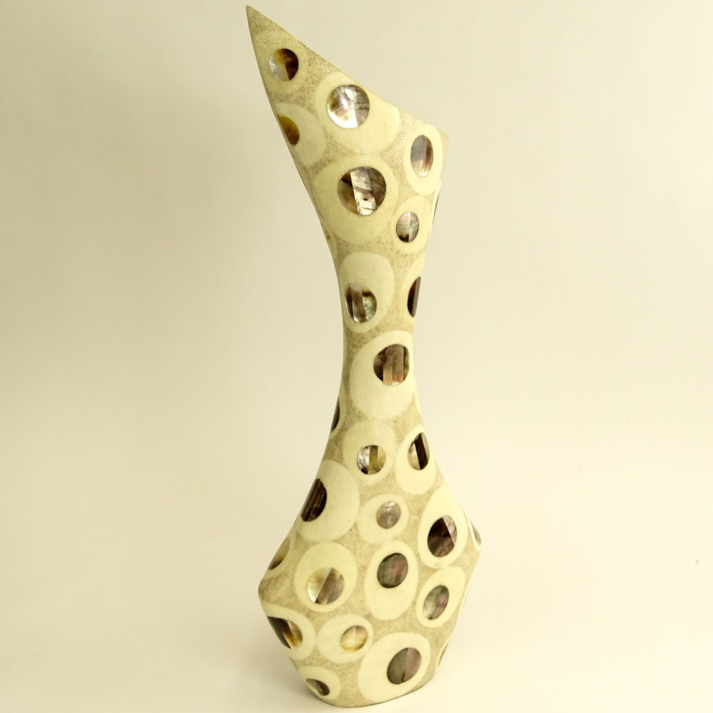R & Y Auguostini Vase. Faux shagreen resin with inlaid mother of pearl.