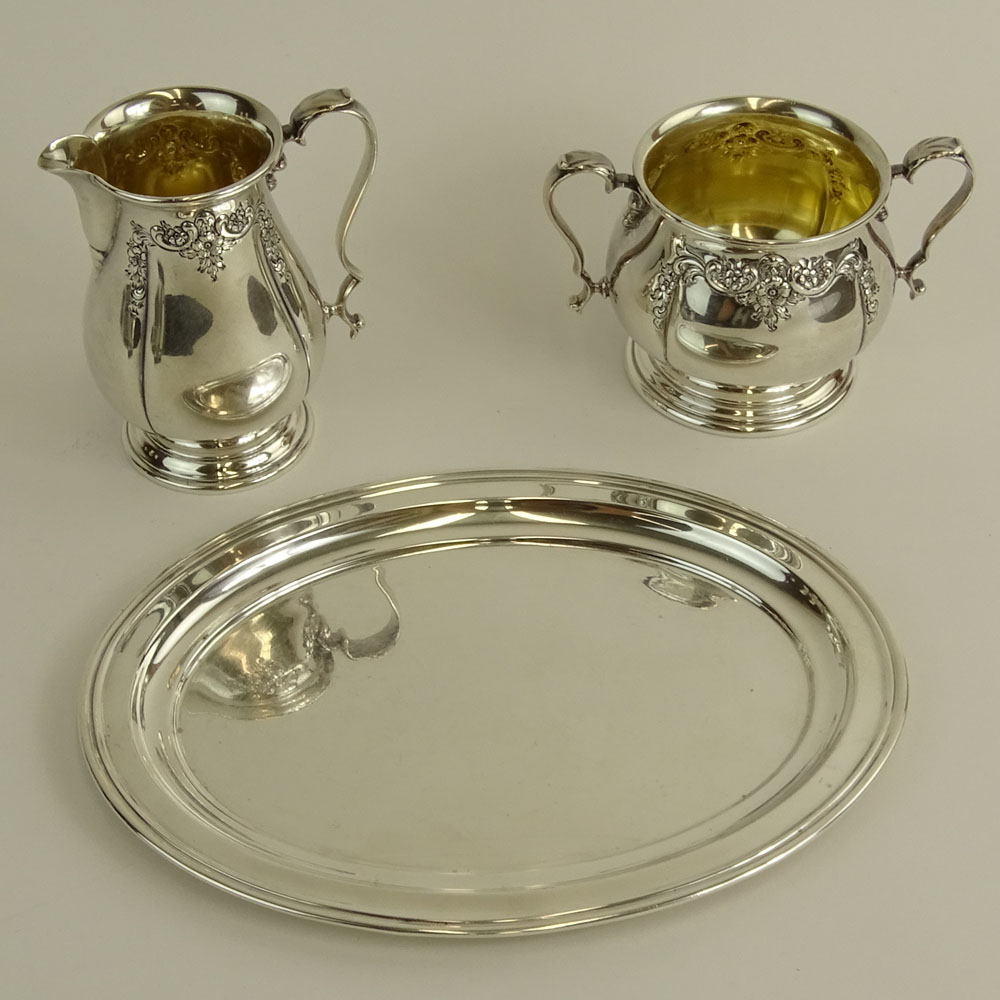 International Sterling Silver 3 Piece Creamer and Pitcher Set With Tray.