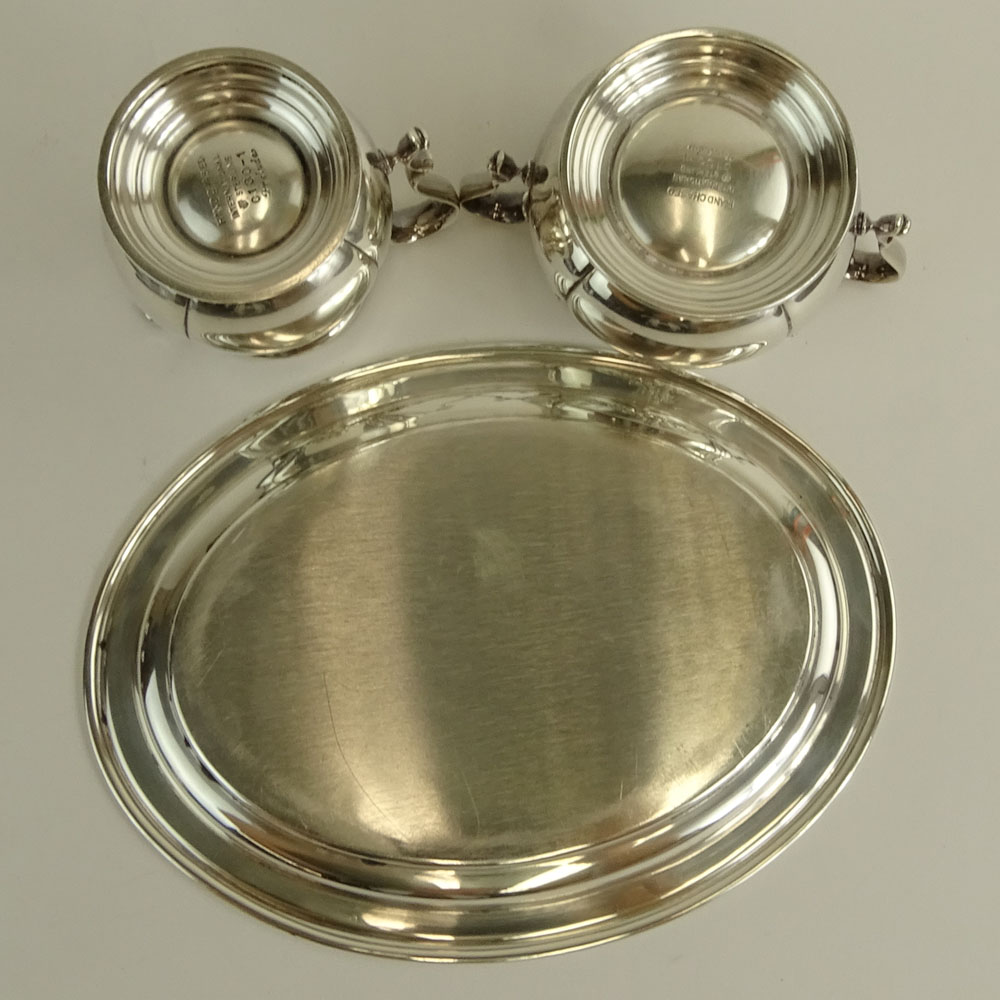 International Sterling Silver 3 Piece Creamer and Pitcher Set With Tray.