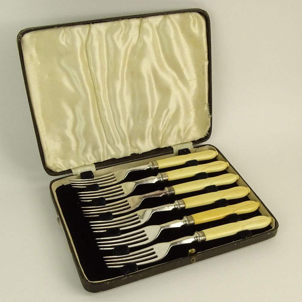Collection of Three (3) Boxed Sets of Antique Ivory Handled Fruit Utensils.