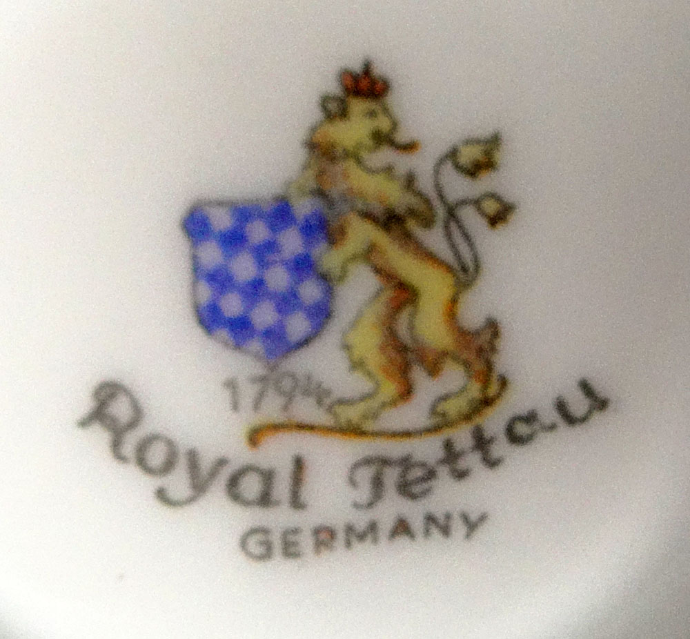 Sixty Five (65) Piece Royal Tettau Porcelain Dinner Service Elegance Blue, Gold Trim Pattern. 