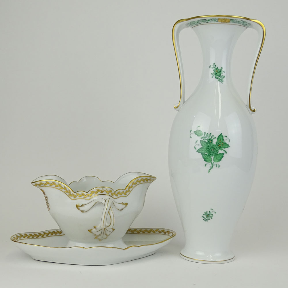 Two Piece Herend Porcelain. Includes Chinese Bouquet-Green Tall Urn,