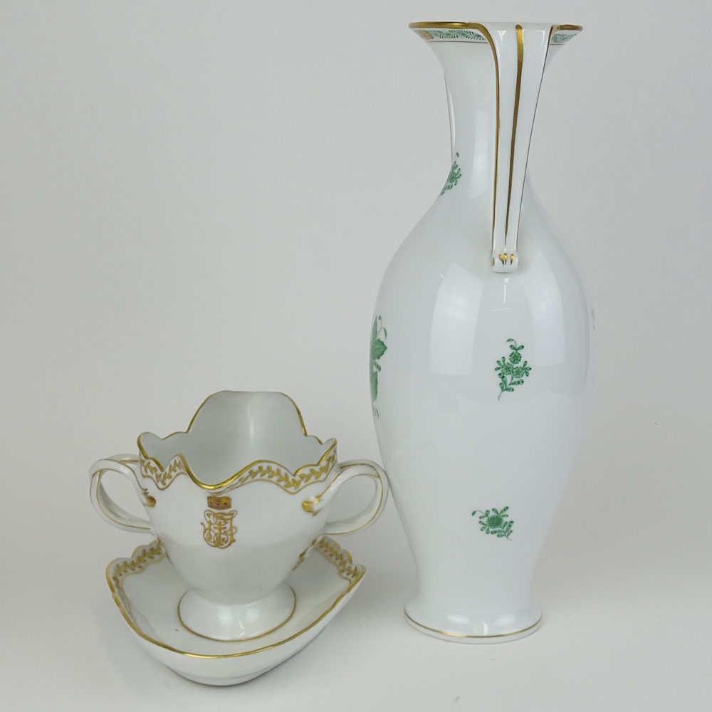Two Piece Herend Porcelain. Includes Chinese Bouquet-Green Tall Urn,