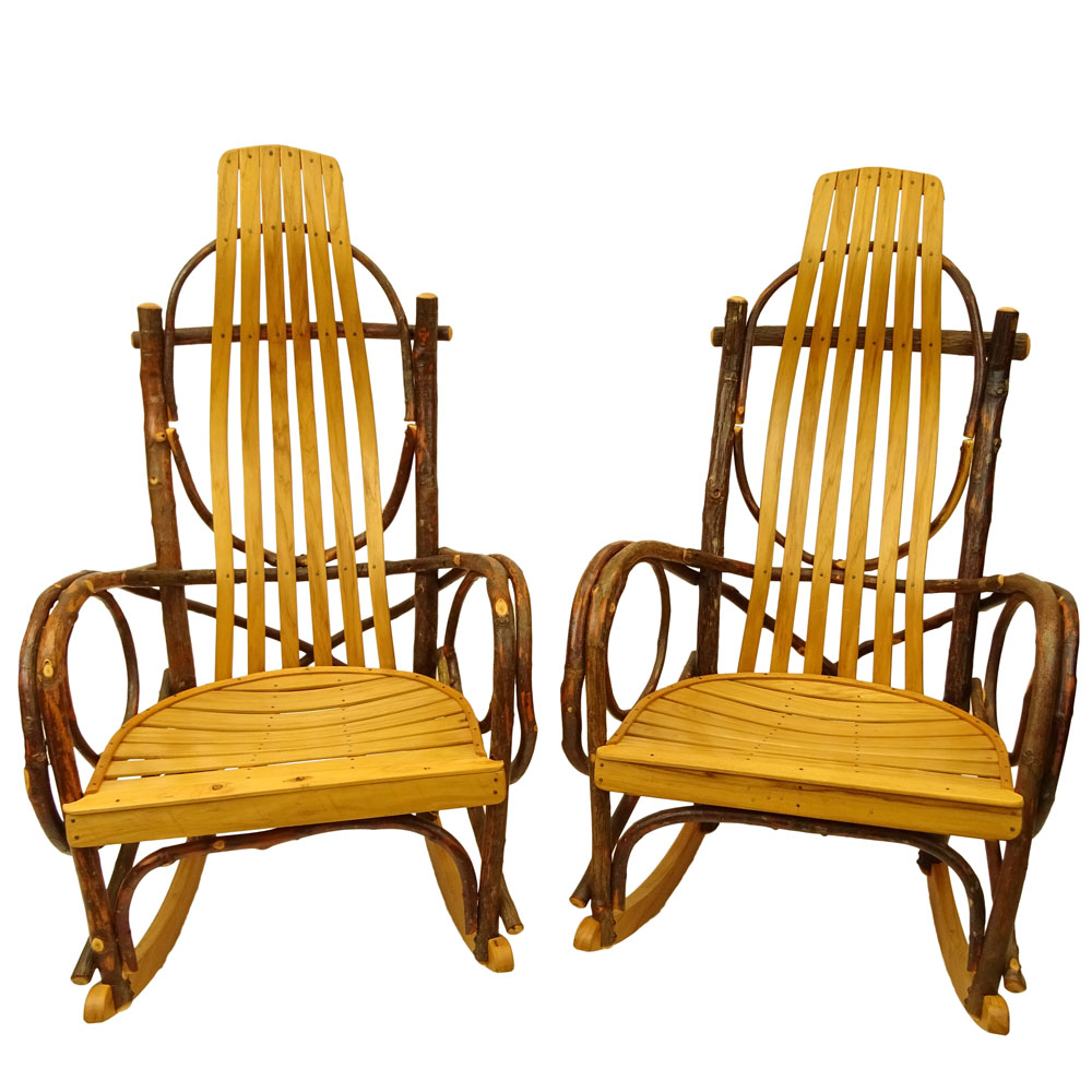 Pair Hand Made Bent Willow Adirondack style Rocking Chairs.