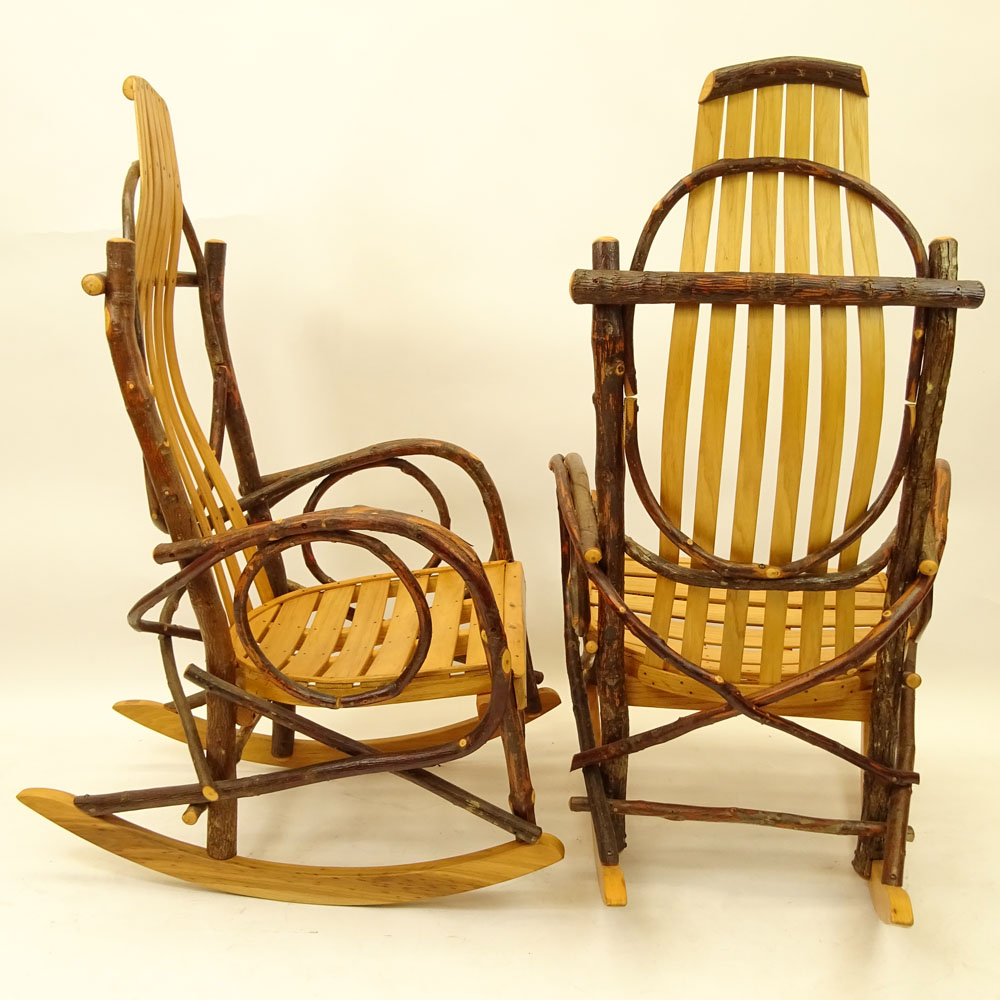 Pair Hand Made Bent Willow Adirondack style Rocking Chairs.