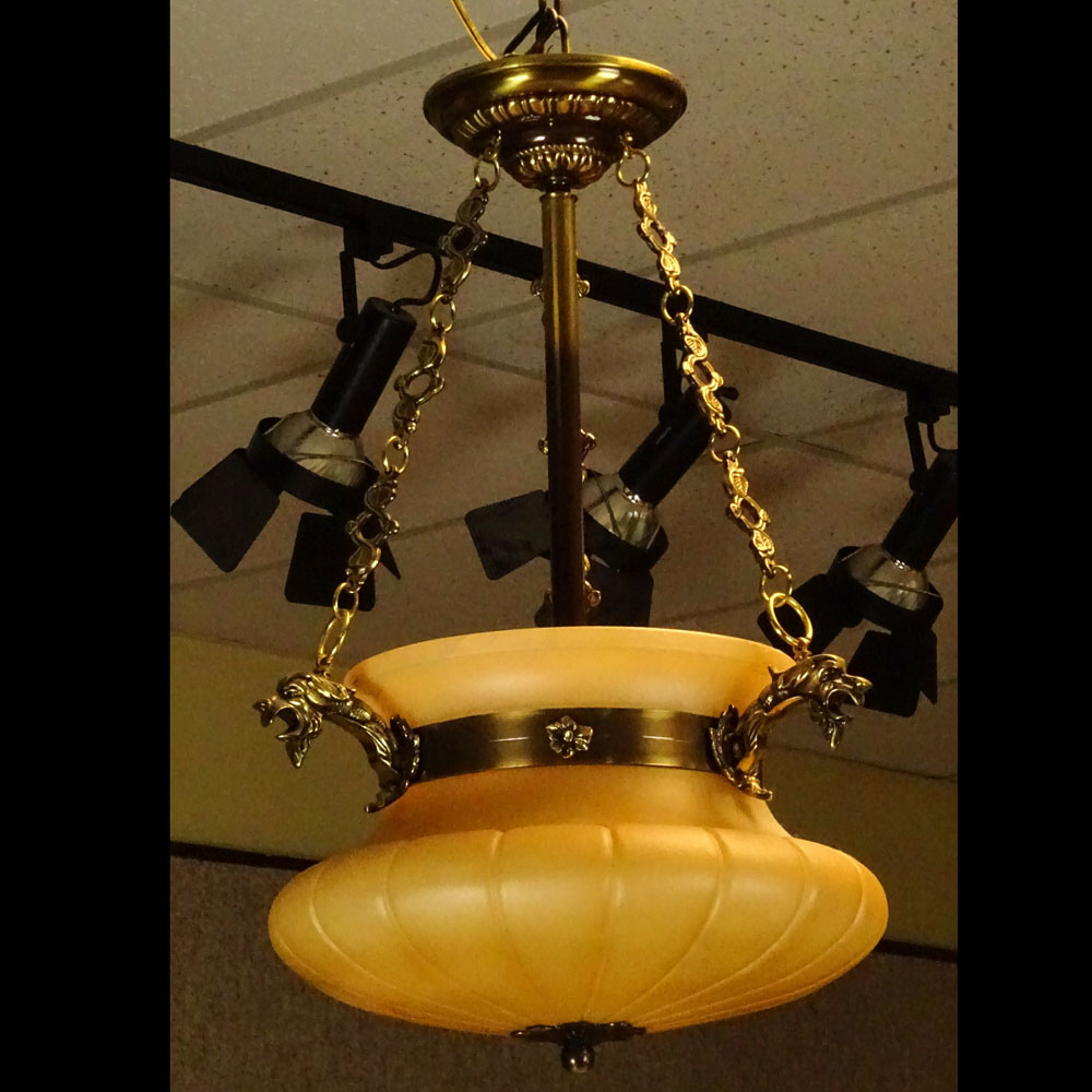 Contemporary Brass and Alabaster Chandelier.