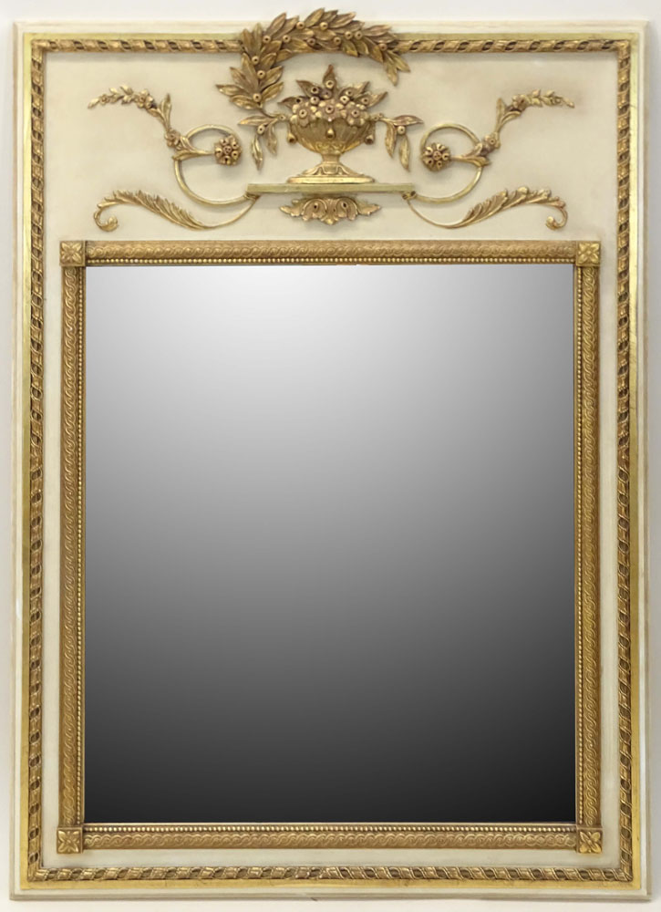 Mid-Century Italian Louis XVI Style Trumeau Carved Gilt Wood Mirror.