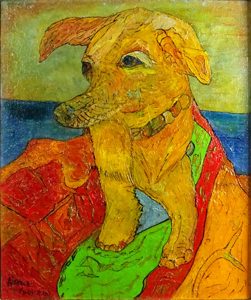 Alexander Gore, American/Russian (b 1958) Oil, linen on Cork "Key West Stray Dog"