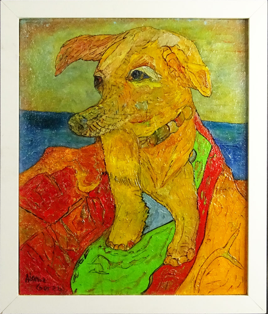 Alexander Gore, American/Russian (b 1958) Oil, linen on Cork "Key West Stray Dog"