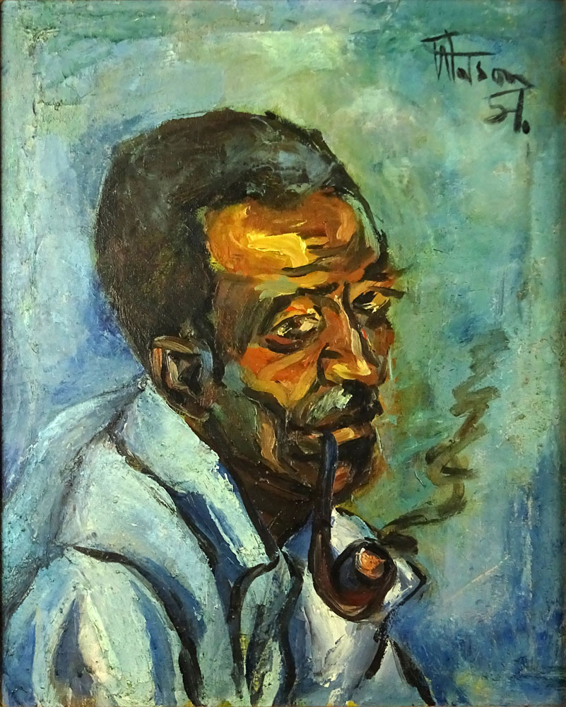 Osmond Watson, Jamaican (1934-2005) Oil on canvas "Man With Pipe" 