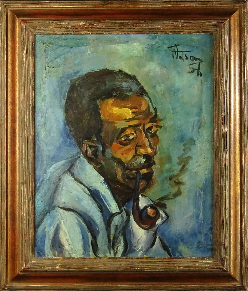Osmond Watson, Jamaican (1934-2005) Oil on canvas "Man With Pipe" 
