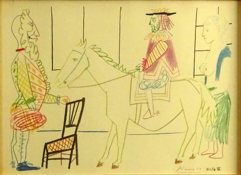 Pablo Picasso, Spanish (1881ñ1973) Color lithograph "Man on Horse from Comedie Humaine Suite ,1954" 