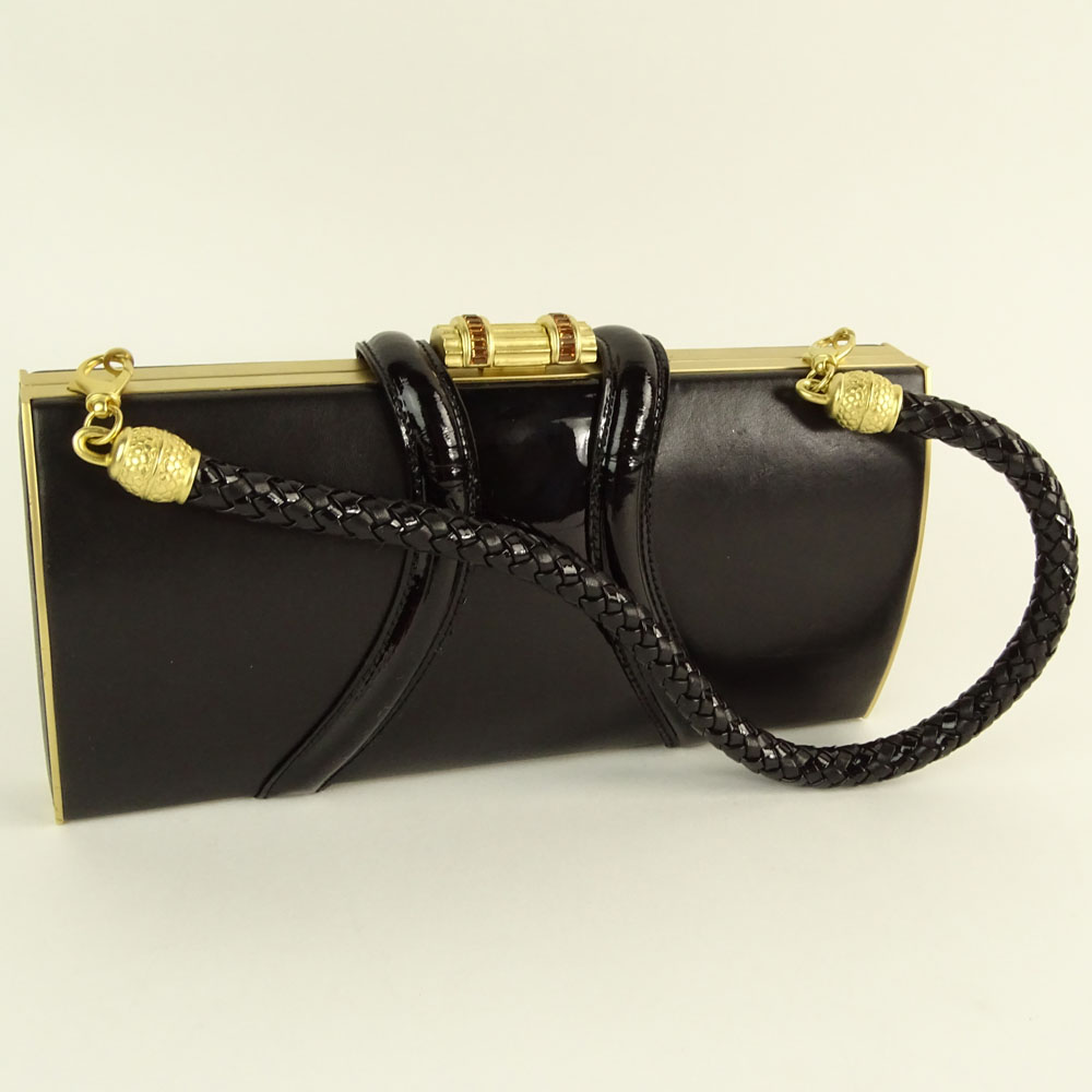 Rachel Zoe Design For Judith Leiber Black Leather Medusa Evening Bag.