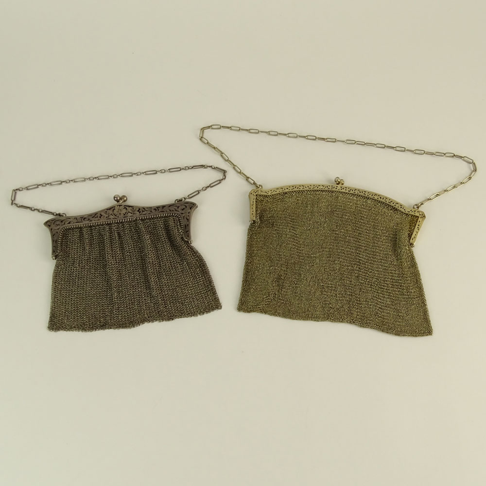 Lot of Two Early 19th Century Sterling Silver Mesh Bags.