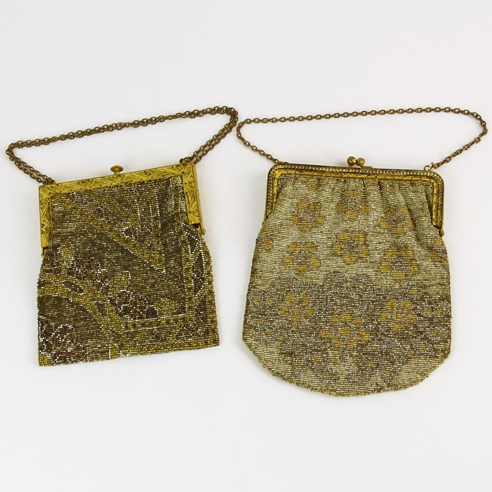 Lot of Two (2) French Beaded bags on gilt metal frames.