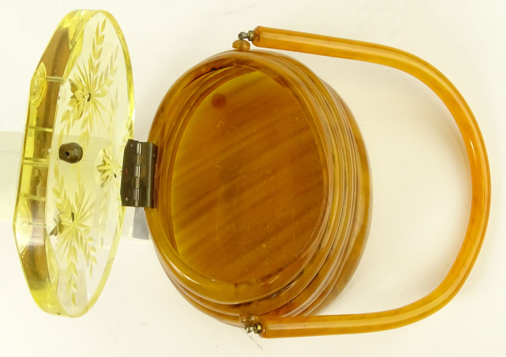 Vintage Honey Colored Beehive Lucite Purse with Brass Bees